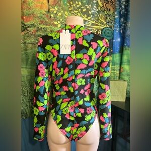 Zara Neon Floral Bodysuit New With Tags!•NEVER WORN!